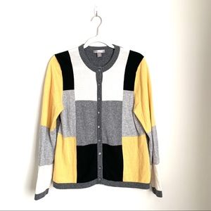 100% Cashmere Color Block Cardigan Sweater Large